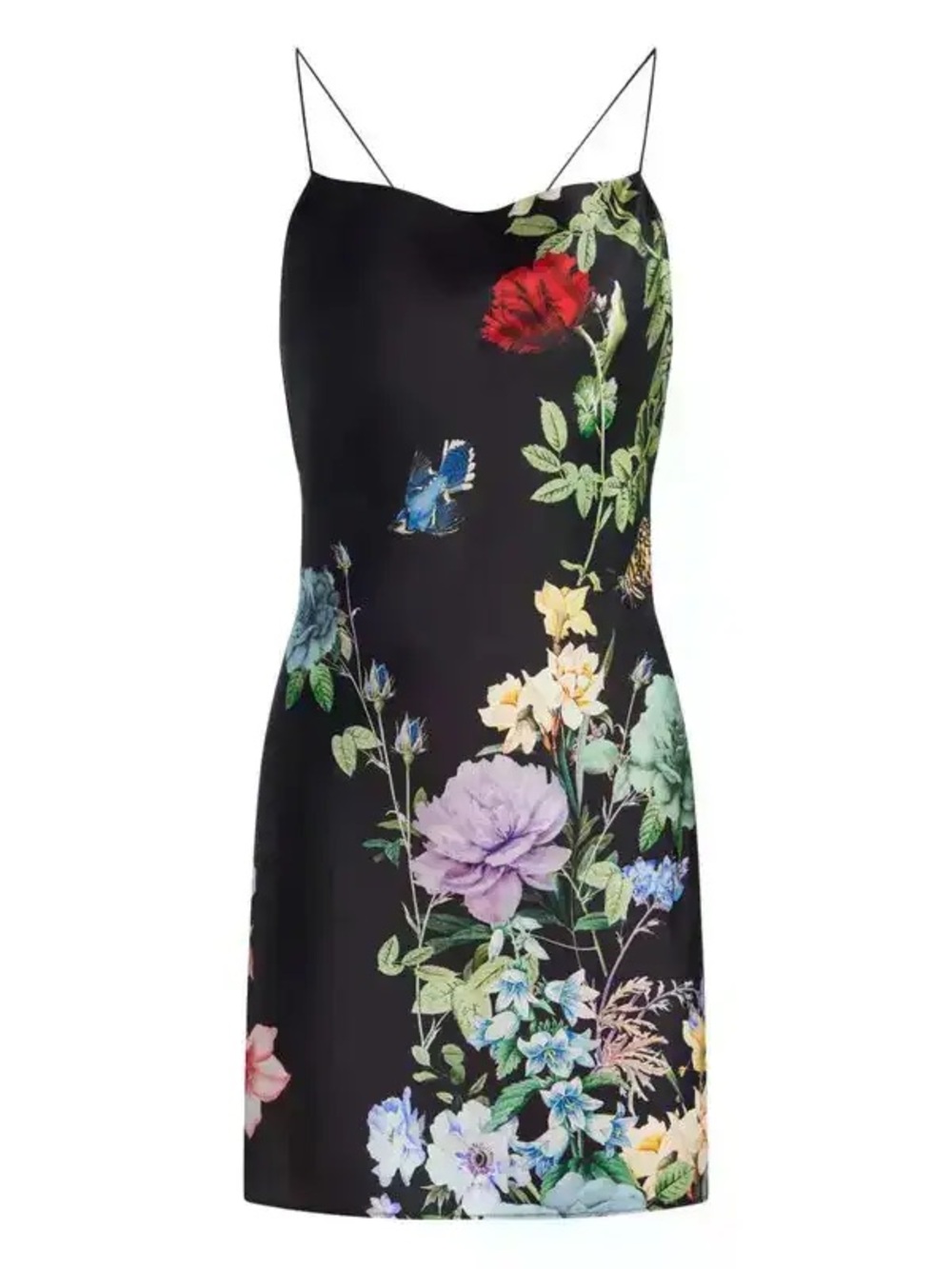 ALICE + OLIVIA Harmony Mini Slip Dress Black
{$395} Vibrant Floral Print Draped